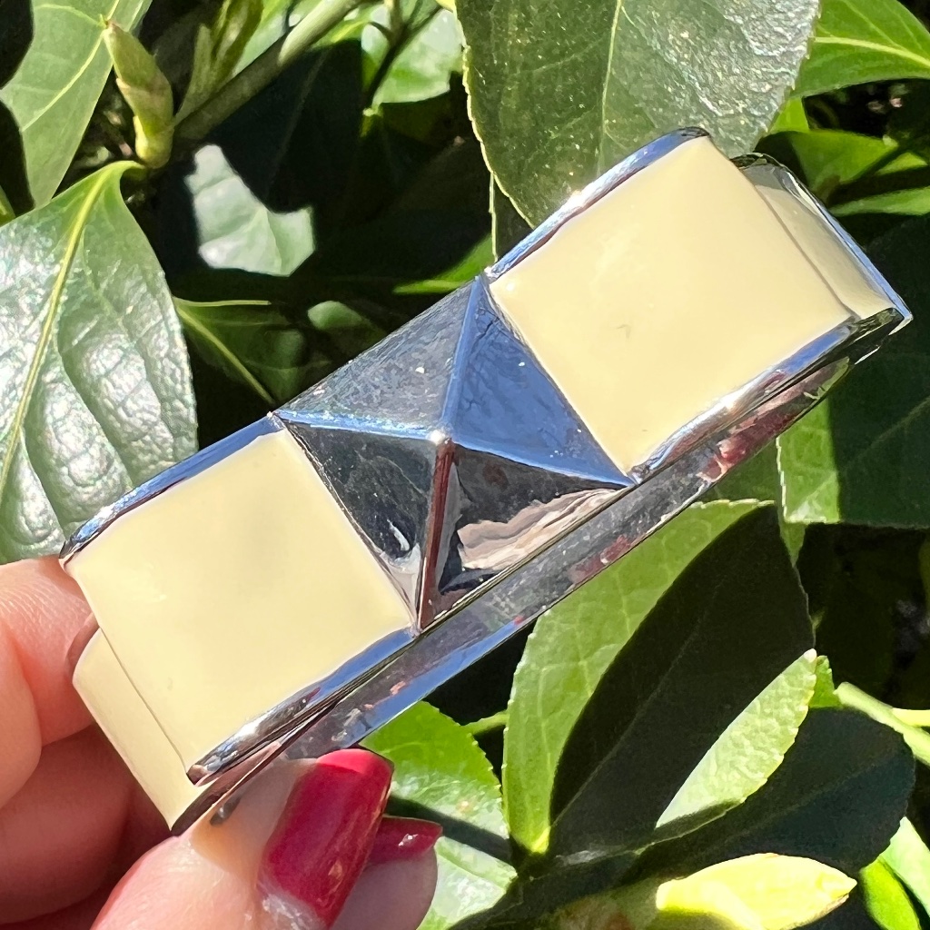Kate Spade New York Butter Yellow Enamel Bow Design Silver Wide Bangle Bracelet